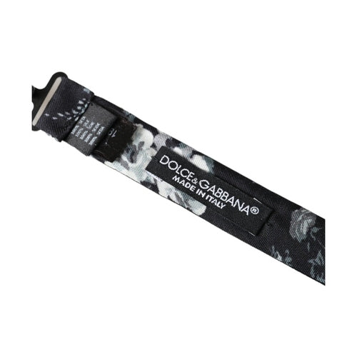 Dolce & Gabbana Black Floral Fantasy Adjustable Neck Men Bow Tie