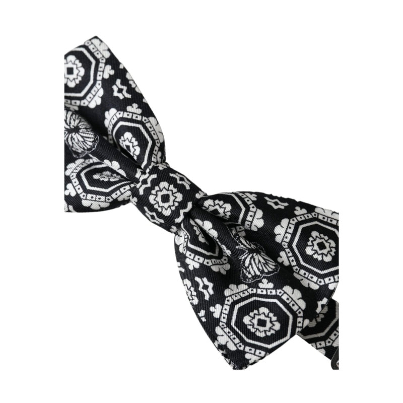 Dolce & Gabbana Black White Printed Adjustable Neck Men Bow Tie