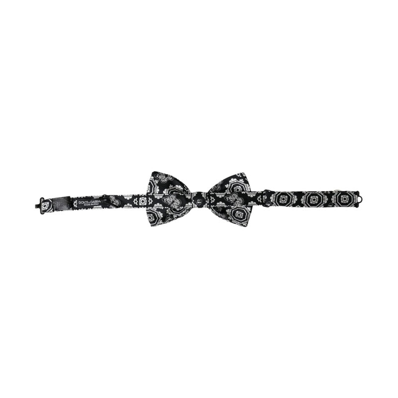 Dolce & Gabbana Black White Printed Adjustable Neck Men Bow Tie