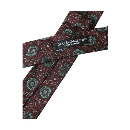 Dolce & Gabbana Maroon Floral 100% Silk Adjustable Men Tie