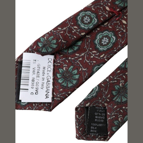 Dolce & Gabbana Maroon Floral 100% Silk Adjustable Men Tie