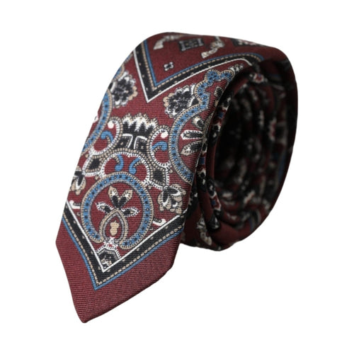 Dolce & Gabbana Bordeaux Printed 100% Silk Adjustable Men Tie