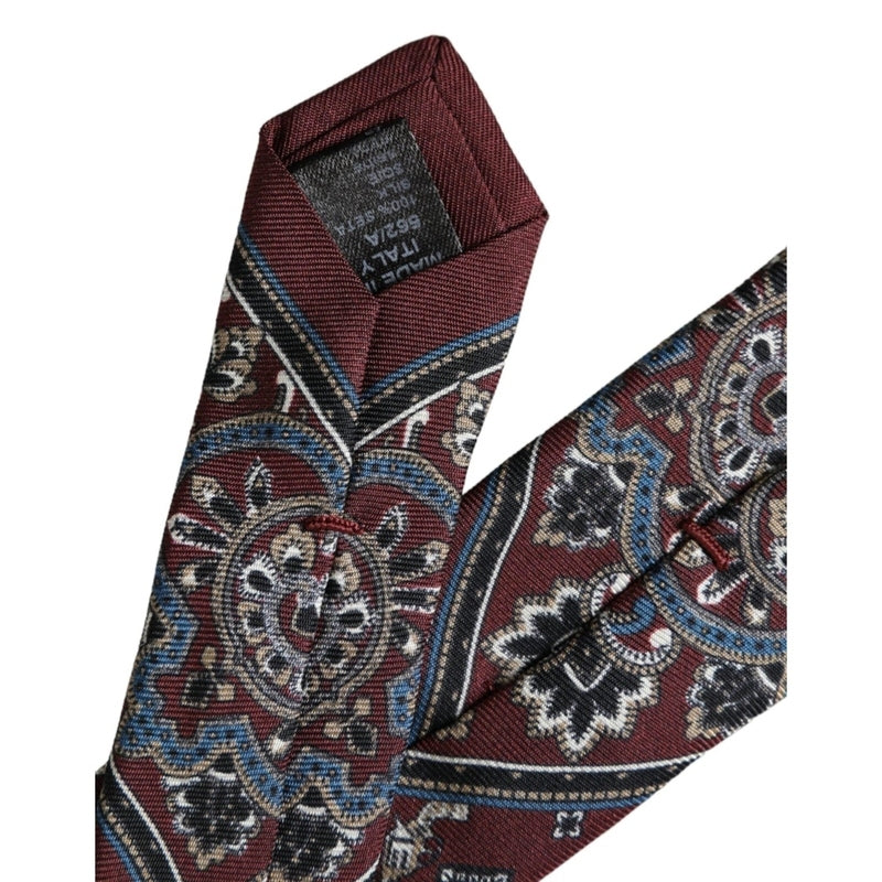 Dolce & Gabbana Bordeaux Printed 100% Silk Adjustable Men Tie