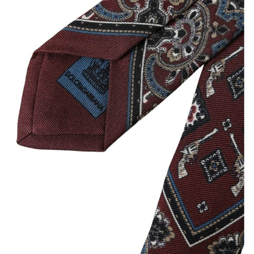 Dolce & Gabbana Bordeaux Printed 100% Silk Adjustable Men Tie