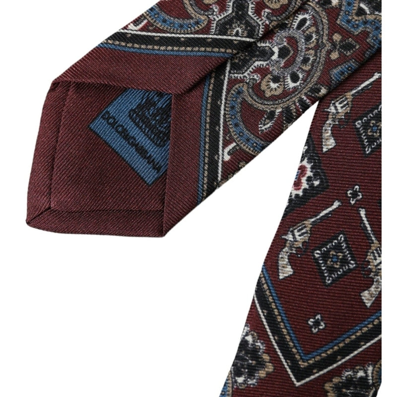Dolce & Gabbana Bordeaux Printed 100% Silk Adjustable Men Tie