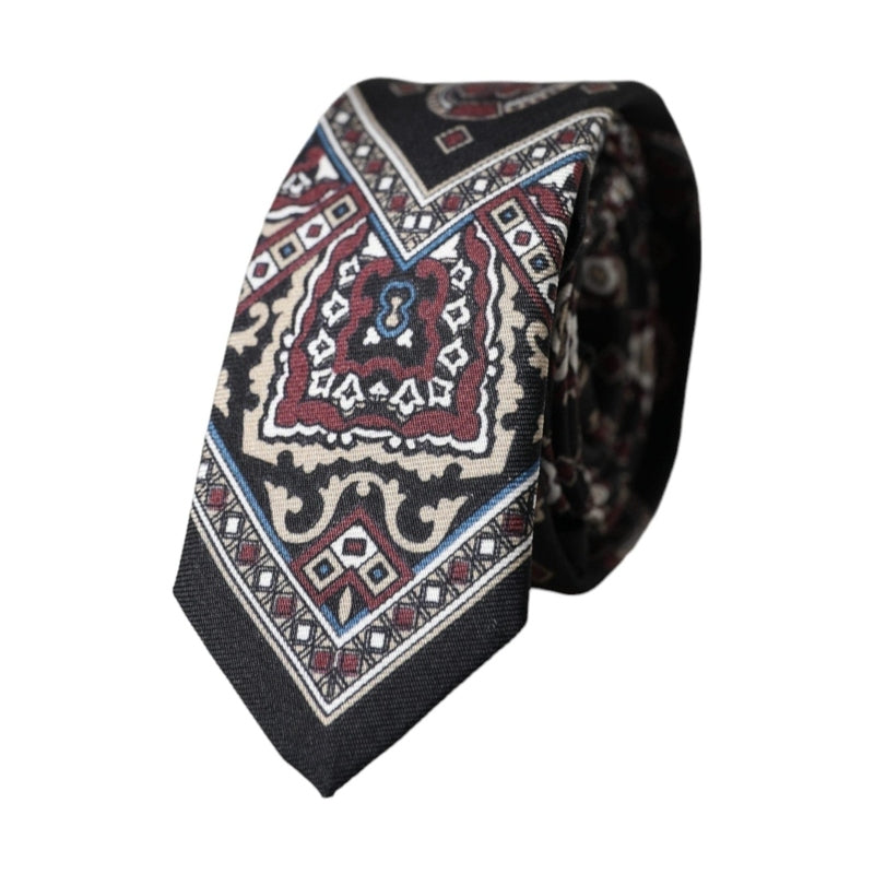 Dolce & Gabbana Black Printed 100% Silk Adjustable Men Tie