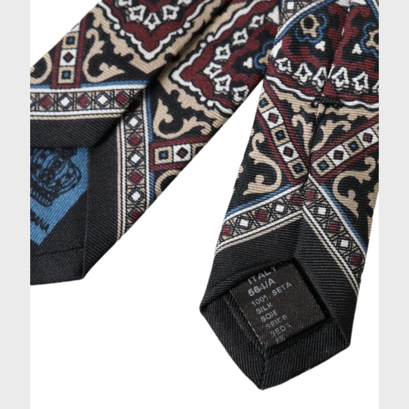 Dolce & Gabbana Black Printed 100% Silk Adjustable Men Tie