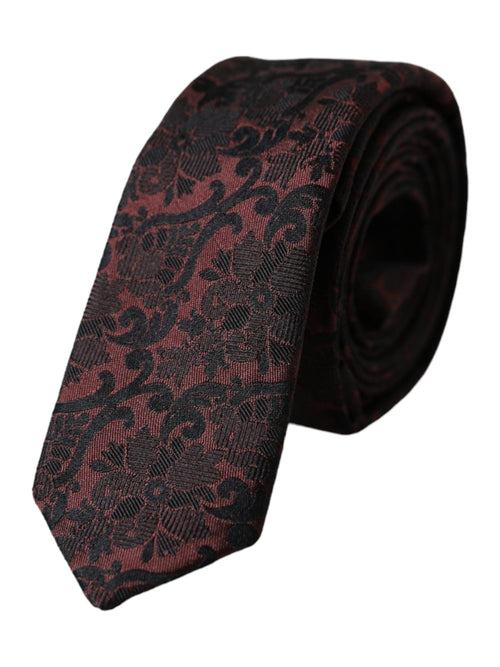 Dolce & Gabbana Maroon Floral Fantasy Silk Adjustable Men Tie