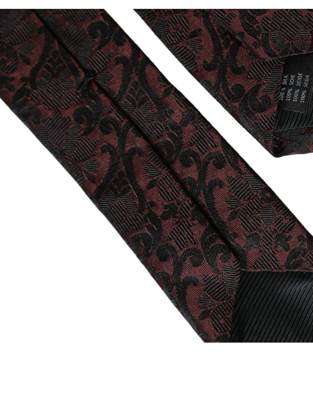 Dolce & Gabbana Maroon Floral Fantasy Silk Adjustable Men Tie