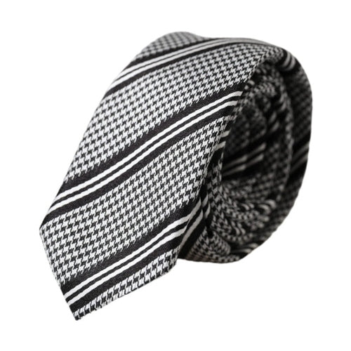 Dolce & Gabbana Black White Stripes Silk Adjustable Tie
