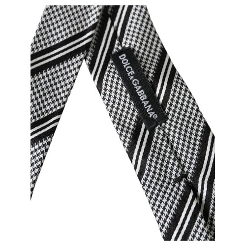 Dolce & Gabbana Black White Stripes Silk Adjustable Tie