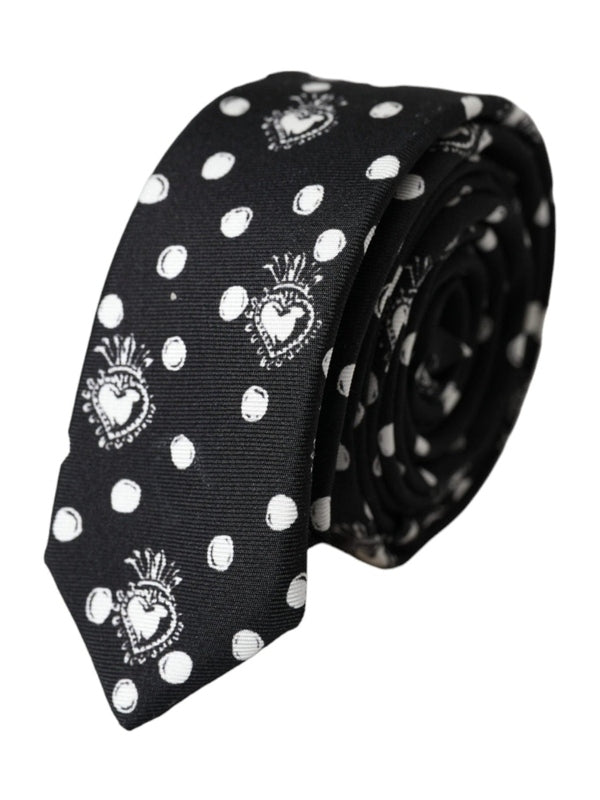 Dolce & Gabbana Black Heart Polka Dot Adjustable Tie