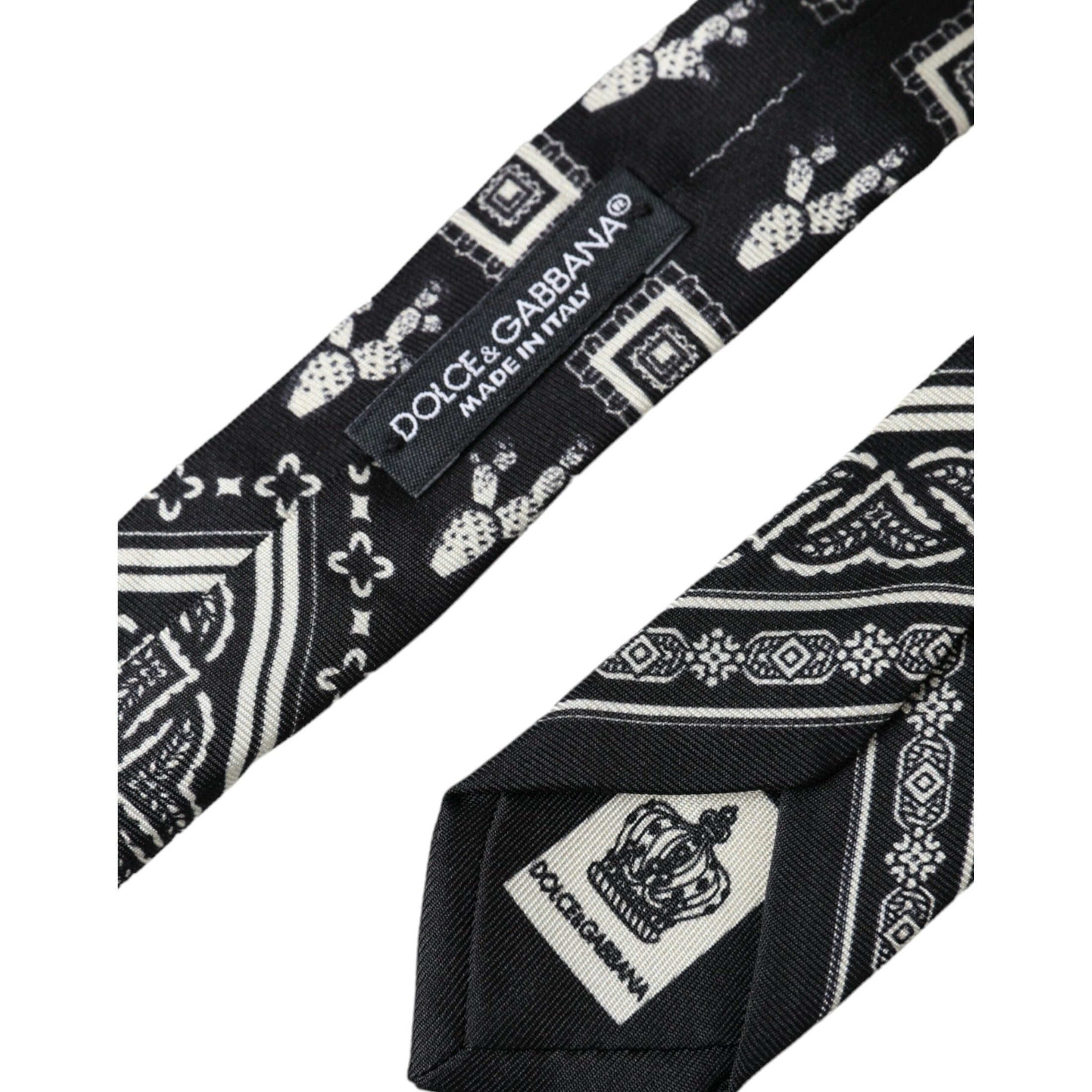 Dolce & Gabbana Black Patterned 100%Silk Adjustable Tie