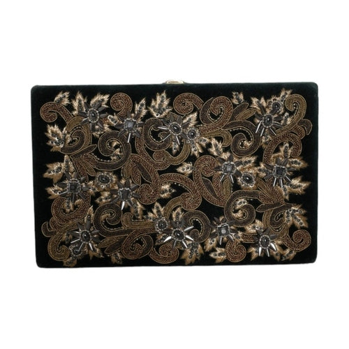 Dolce & Gabbana Black Velvet Gold Frame Clutch Evening Party Purse Bag