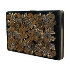 Dolce & Gabbana Black Velvet Gold Frame Clutch Evening Party Purse Bag