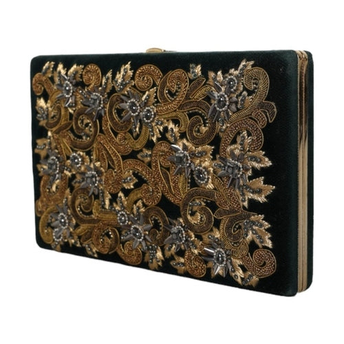 Dolce & Gabbana Black Velvet Gold Frame Clutch Evening Party Purse Bag