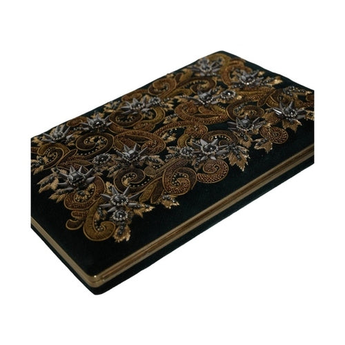 Dolce & Gabbana Black Velvet Gold Frame Clutch Evening Party Purse Bag