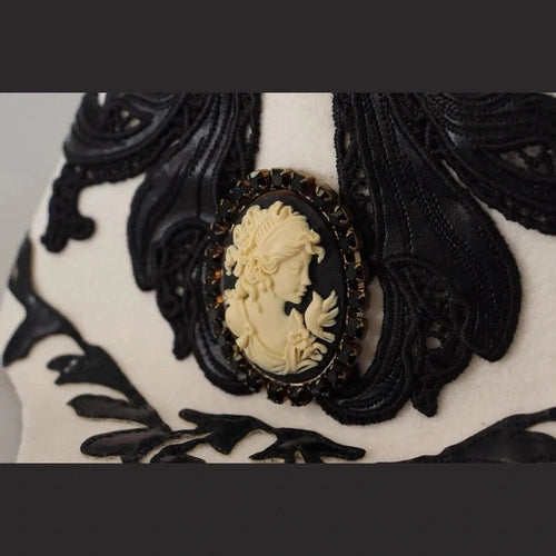 Dolce & Gabbana White Black Wool Embroidered Cameo Brooch Hat