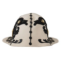 White Black Wool Embroidered Cameo Brooch Hat