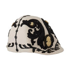 Dolce & Gabbana White Black Wool Embroidered Cameo Brooch Hat