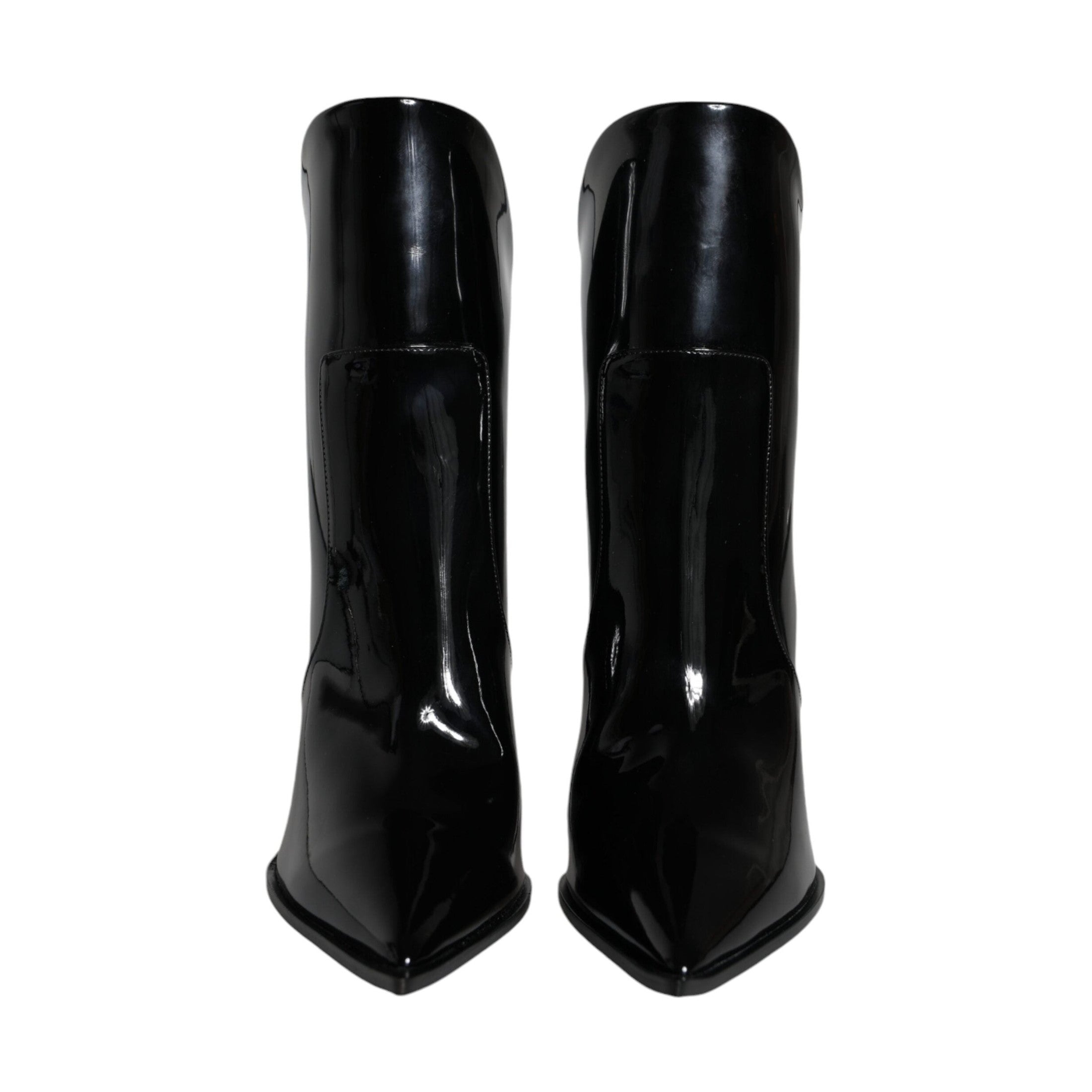 Dolce & Gabbana Black Patent Leather Pointed Ankle Boots Shoes