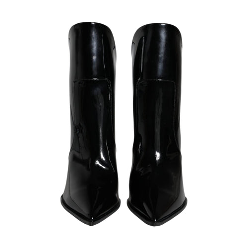 Dolce & Gabbana Black Patent Leather Pointed Ankle Boots Shoes