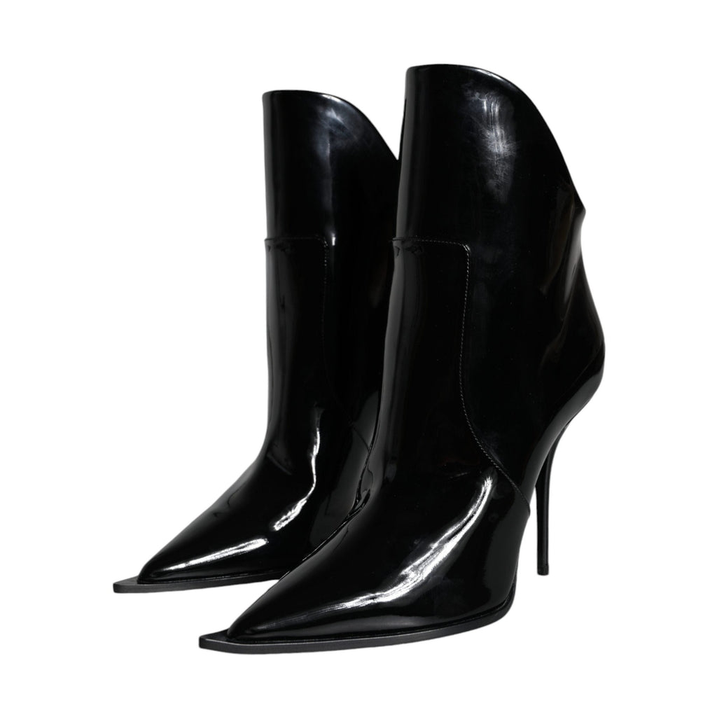 Dolce & Gabbana Black Patent Leather Pointed Ankle Boots Shoes