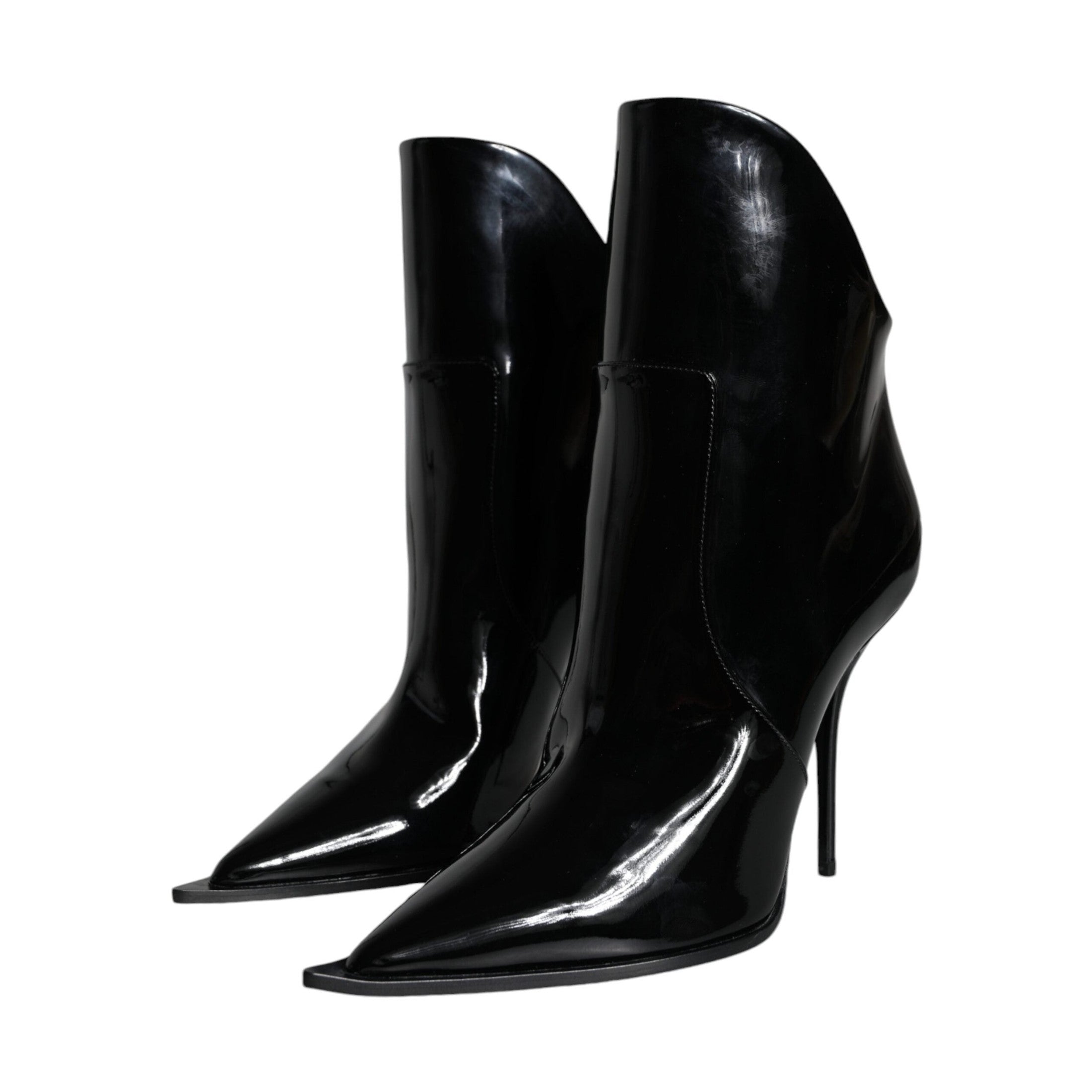 Dolce & Gabbana Black Patent Leather Pointed Ankle Boots Shoes