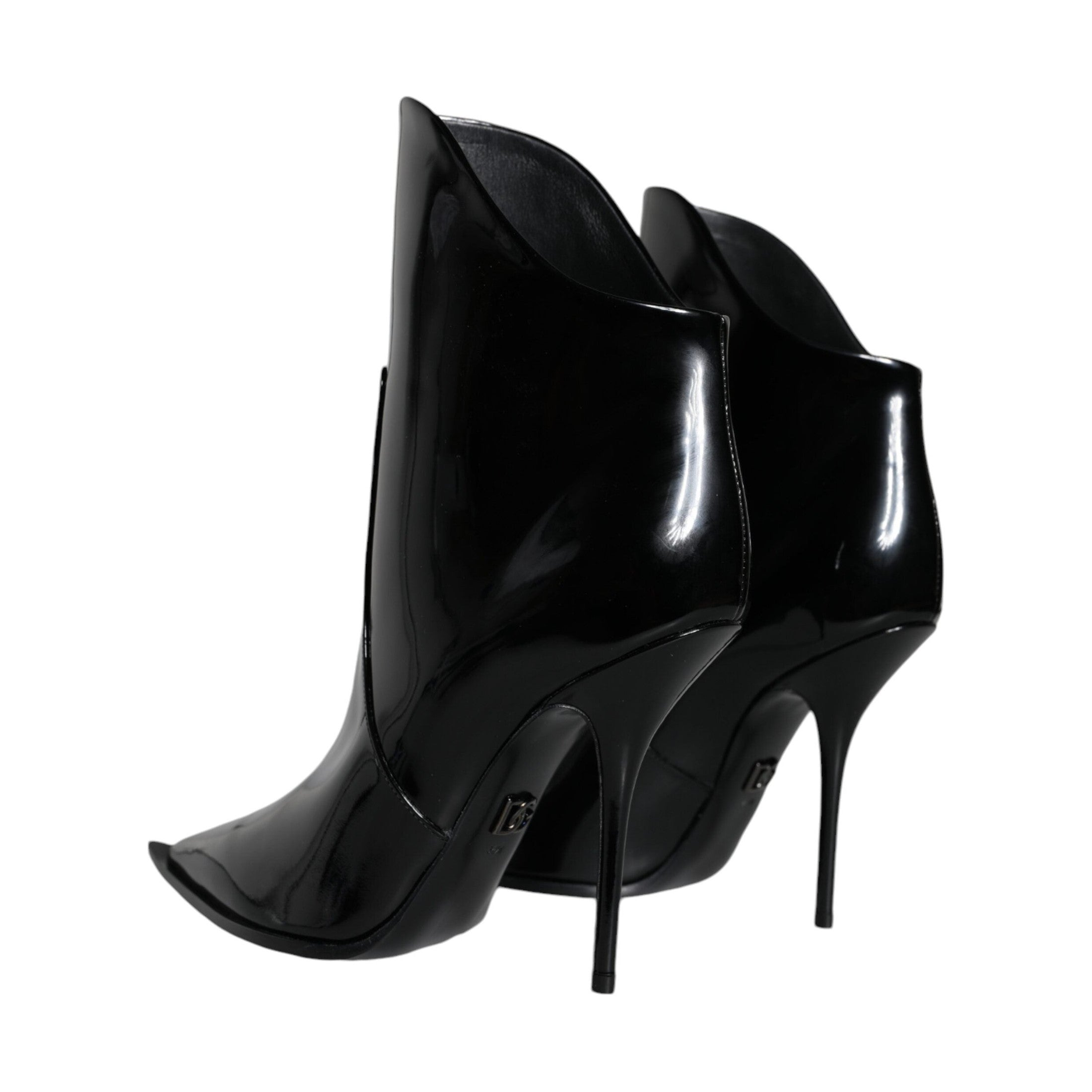Dolce & Gabbana Black Patent Leather Pointed Ankle Boots Shoes