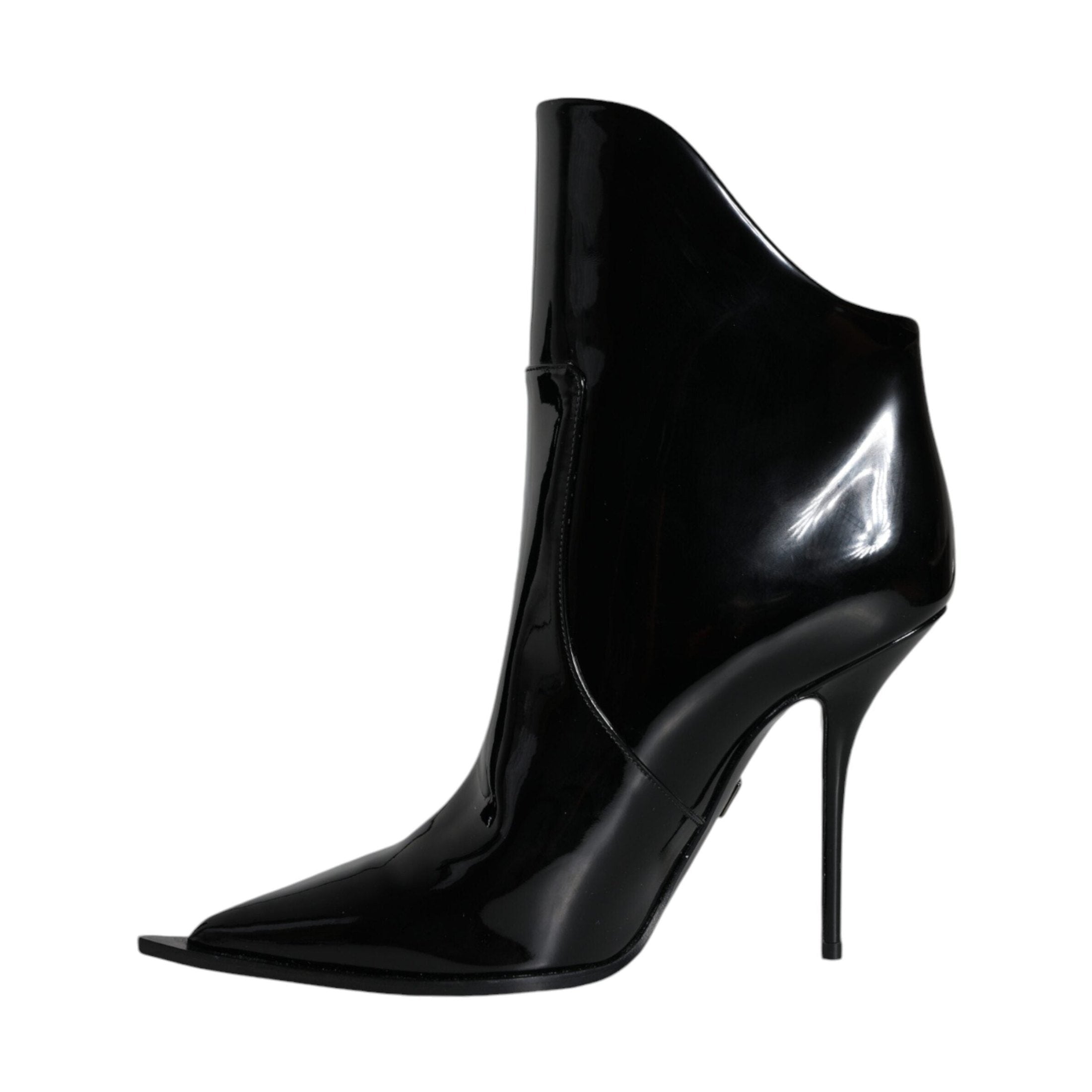 Dolce & Gabbana Black Patent Leather Pointed Ankle Boots Shoes