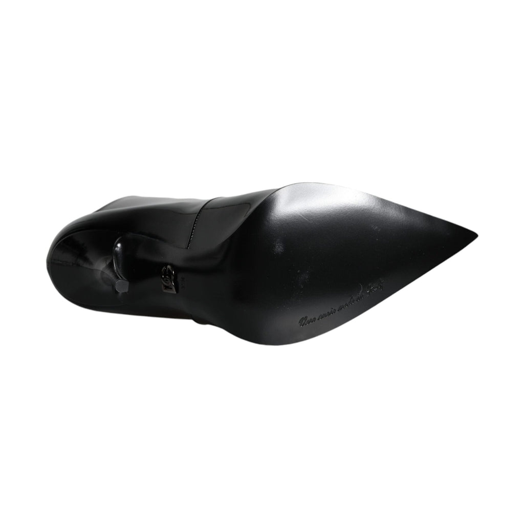 Dolce & Gabbana Black Patent Leather Pointed Ankle Boots Shoes