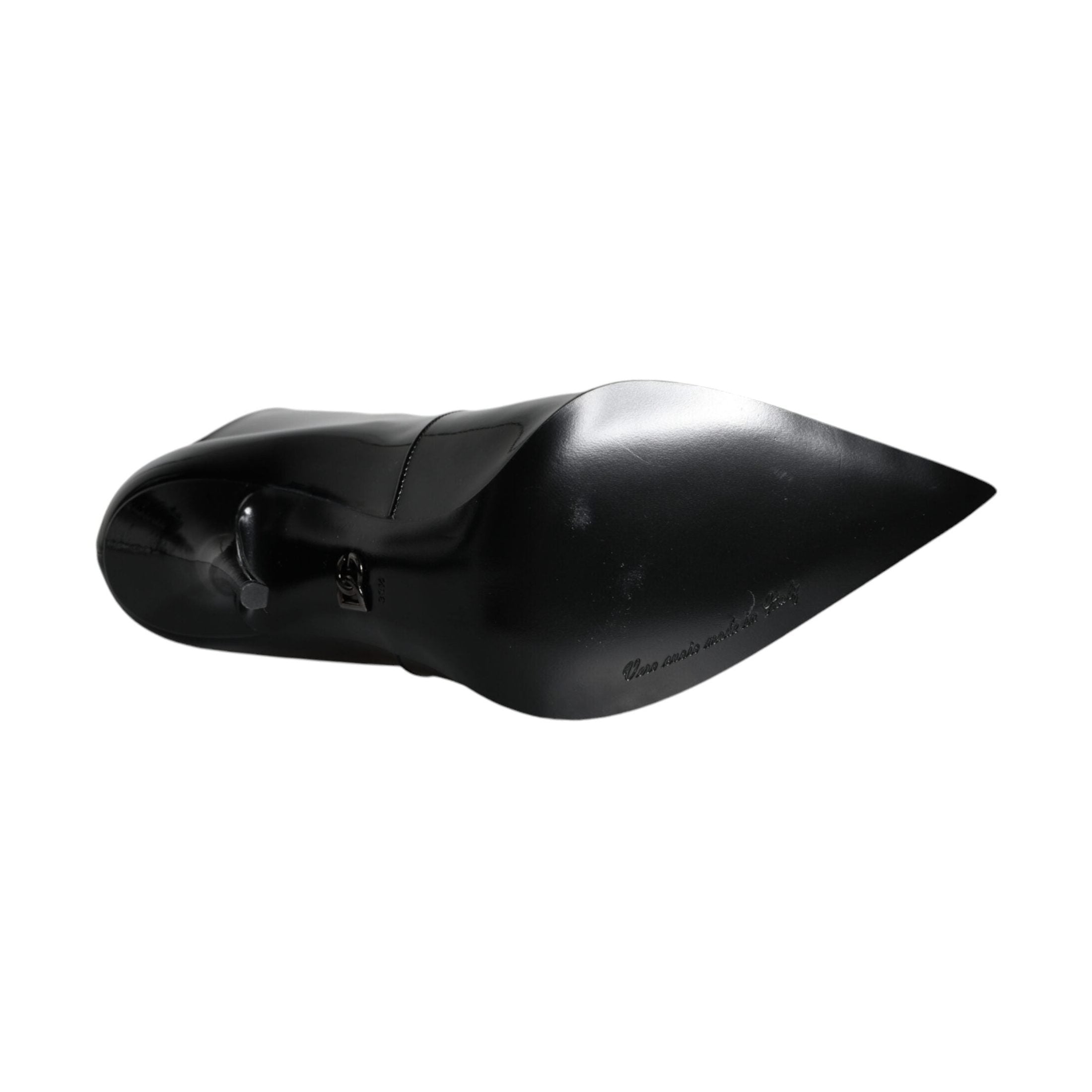 Dolce & Gabbana Black Patent Leather Pointed Ankle Boots Shoes