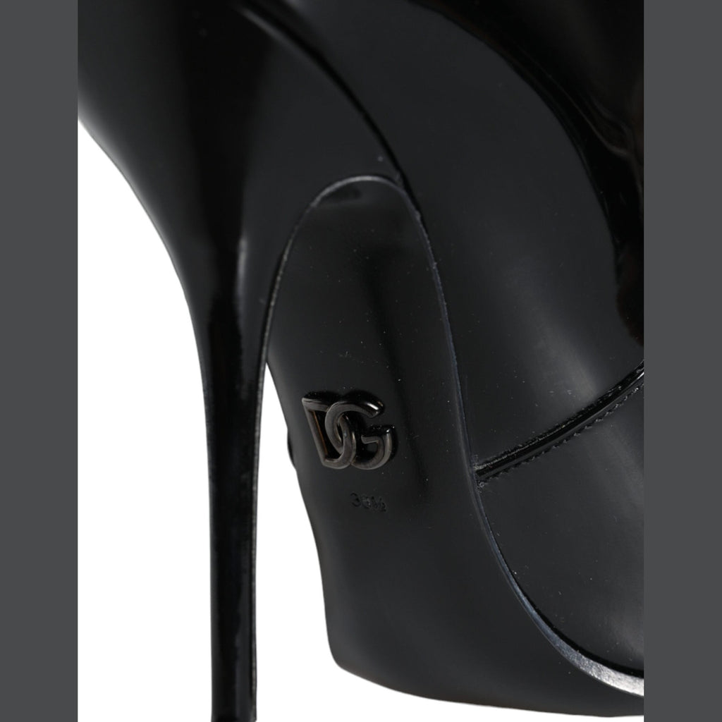 Dolce & Gabbana Black Patent Leather Pointed Ankle Boots Shoes