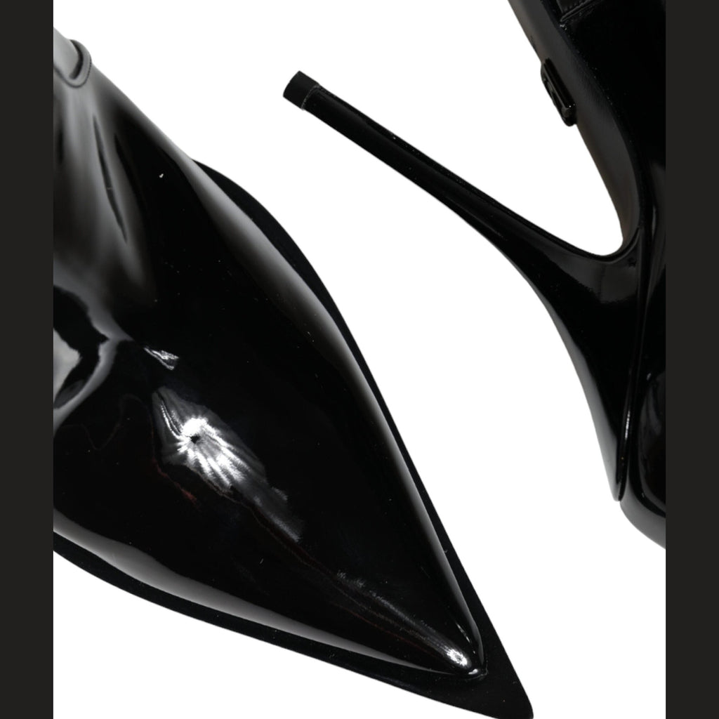 Dolce & Gabbana Black Patent Leather Pointed Ankle Boots Shoes