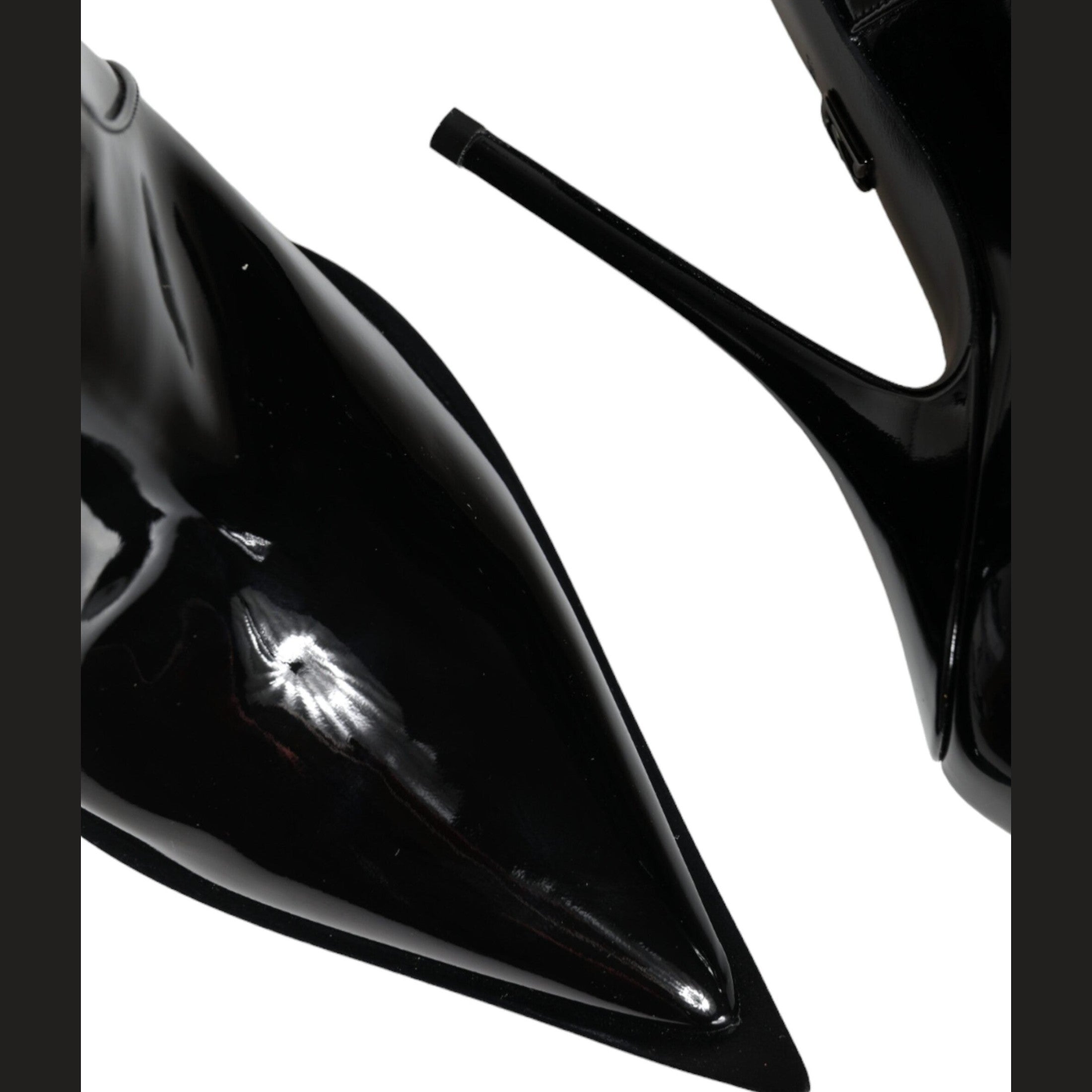 Dolce & Gabbana Black Patent Leather Pointed Ankle Boots Shoes