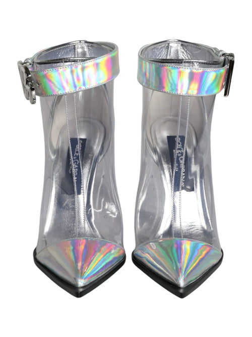 Dolce & Gabbana Silver Iridescent PVC Pointed Short Boots Shoes