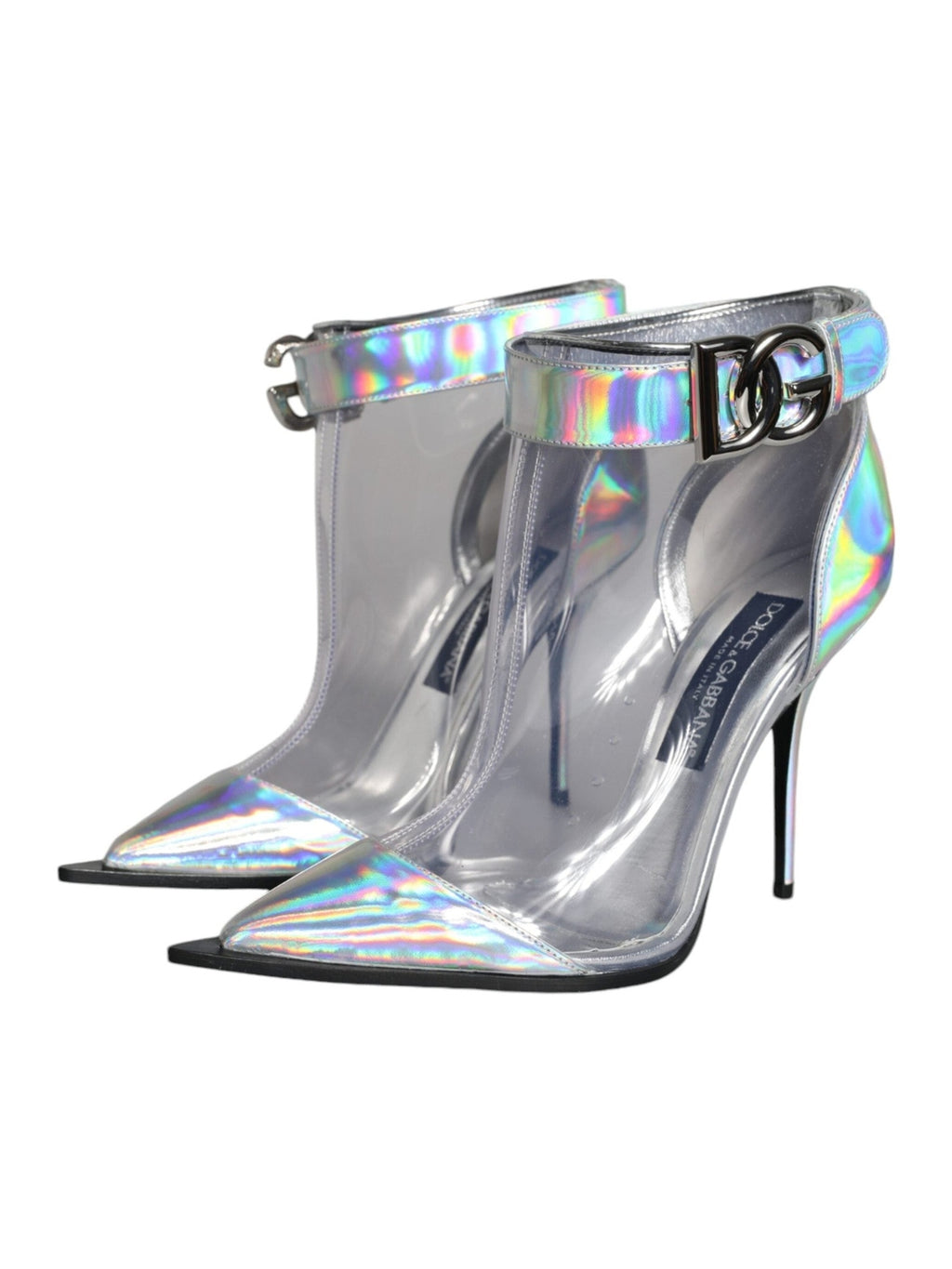 Dolce & Gabbana Silver Iridescent PVC Pointed Short Boots Shoes