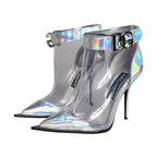 Dolce & Gabbana Silver Iridescent PVC Pointed Short Boots Shoes