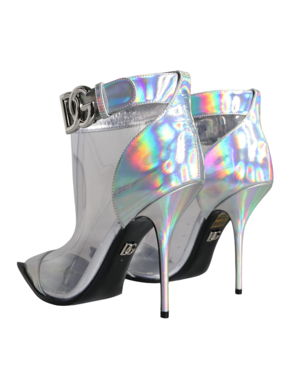 Dolce & Gabbana Silver Iridescent PVC Pointed Short Boots Shoes
