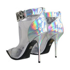Dolce & Gabbana Silver Iridescent PVC Pointed Short Boots Shoes