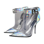 Dolce & Gabbana Silver Iridescent PVC Pointed Short Boots Shoes