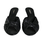 Dolce & Gabbana Black Leather Heels Slides Sandals Shoes