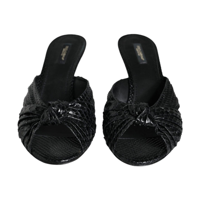 Dolce & Gabbana Black Leather Heels Slides Sandals Shoes
