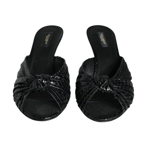 Black Leather Heels Slides Sandals Shoes