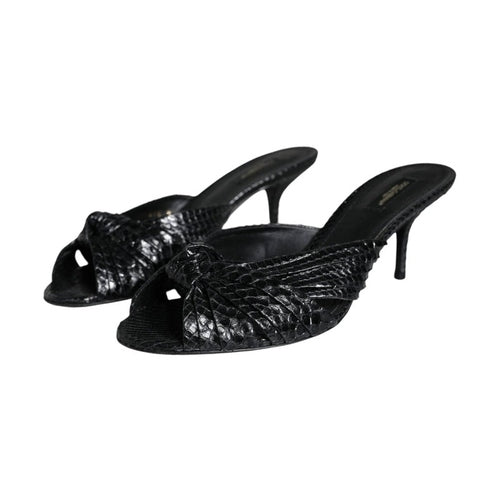 Dolce & Gabbana Black Leather Heels Slides Sandals Shoes