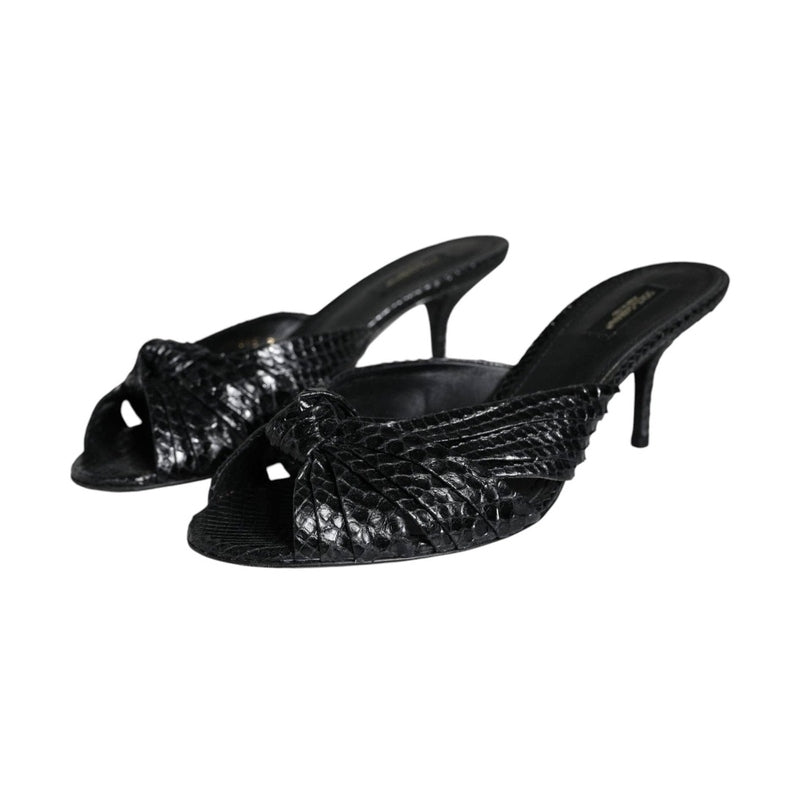 Dolce & Gabbana Black Leather Heels Slides Sandals Shoes
