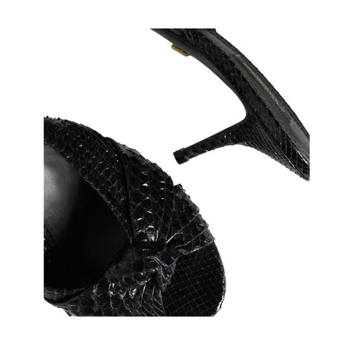 Dolce & Gabbana Black Leather Heels Slides Sandals Shoes