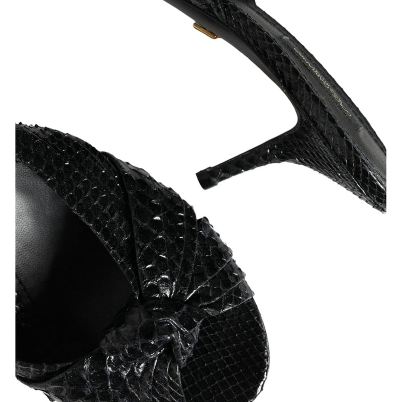 Dolce & Gabbana Black Leather Heels Slides Sandals Shoes