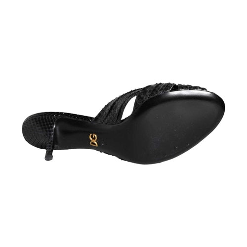 Dolce & Gabbana Black Leather Heels Slides Sandals Shoes