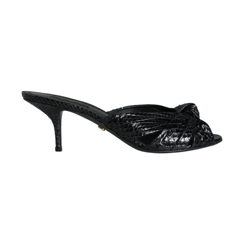 Dolce & Gabbana Black Leather Heels Slides Sandals Shoes